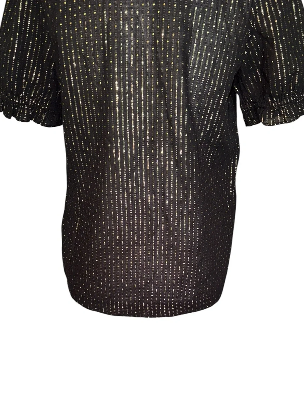 NWT J. Crew Black & Metallic Gold Lurex Dot Puff Sleeve Blouse - XS